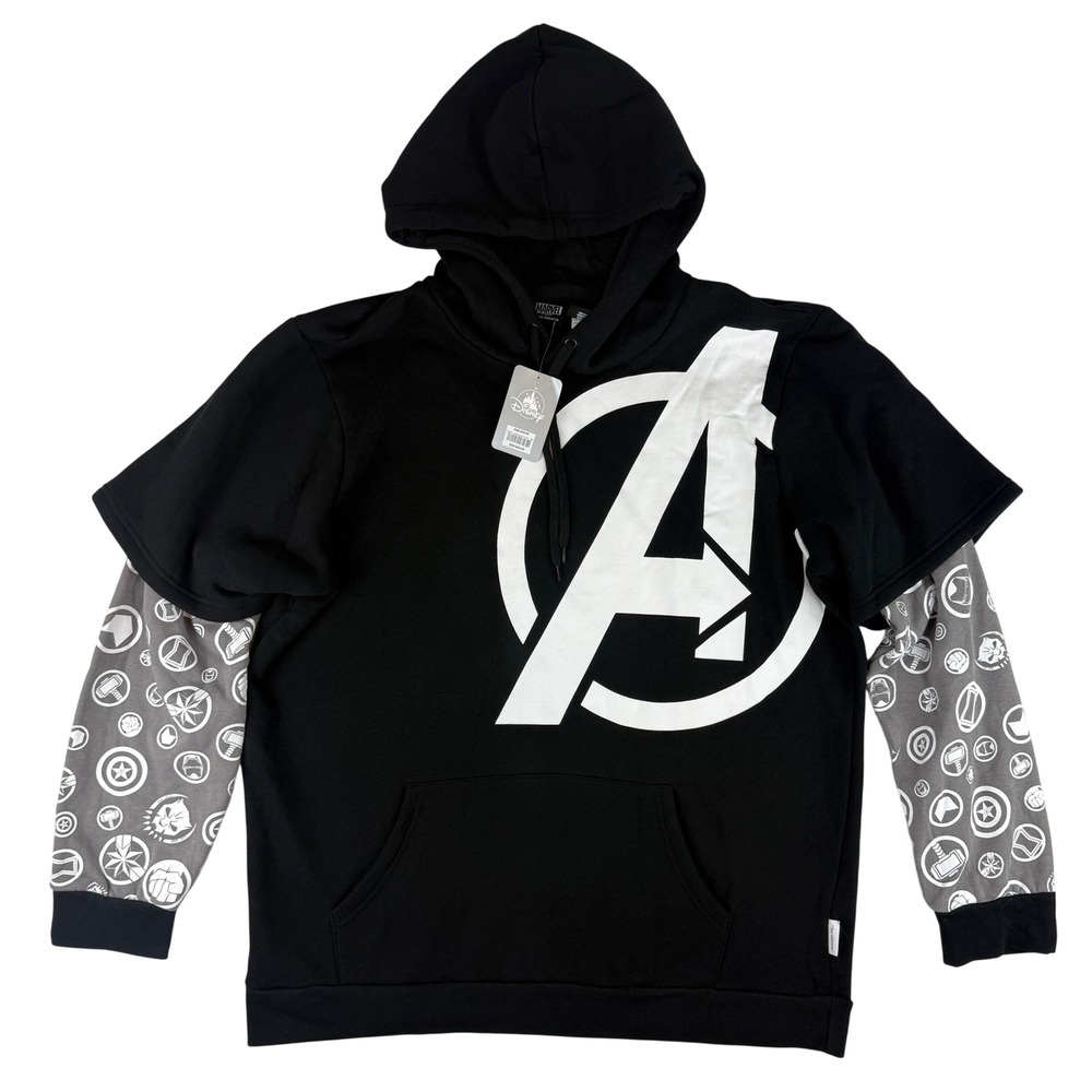 Disney Marvel Avengers Hoodie Mens XXL Black Layered Sleeve Our Universe NWT